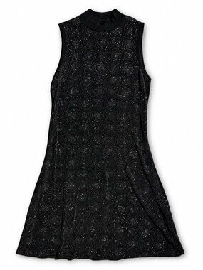 Citi Dress Womens Black Glitter Sparkle Mock Neck Mini Shift Dress M